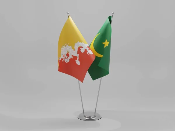Mauritânia Bandeiras Cooperação Butão Fundo Branco Render — Fotografia de Stock