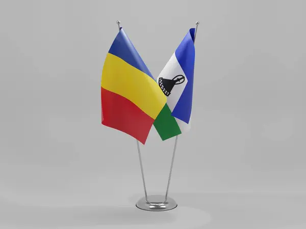 Lesotho Banderas Cooperación Rumania Fondo Blanco Render — Foto de Stock