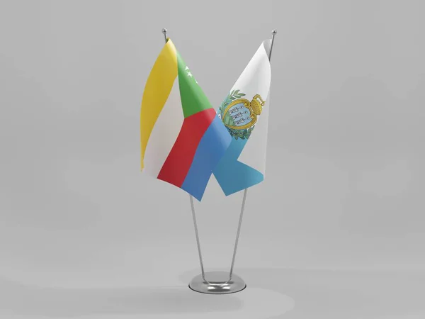 Σημαίες Συνεργασίας Αγίου Μαρίνου Κομορών Λευκό Φόντο Render — Φωτογραφία Αρχείου