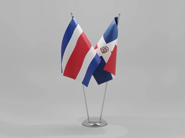 ドミニカ共和国 コスタリカ協力旗 白背景 3Dレンダリング — ストック写真