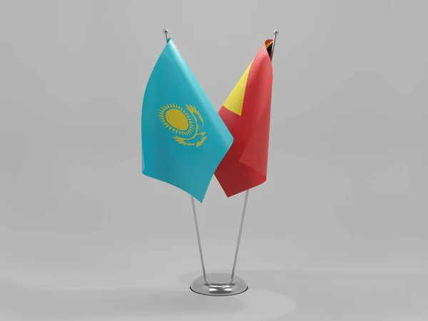 Östtimor Kazakstans Samarbetsflaggor Vit Bakgrund Render — Stockfoto