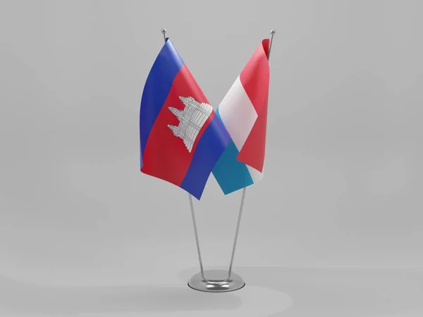Luxemburgo Bandeiras Cooperação Camboja Fundo Branco Render — Fotografia de Stock