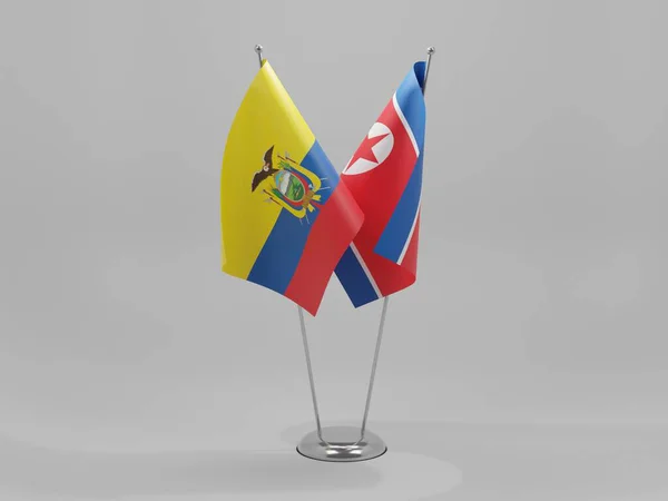 Nordkorea Ecuador Kooperationsflaggen Weißer Hintergrund Render — Stockfoto