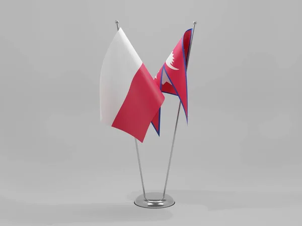 Nepal Polens Samarbetsflaggor Vit Bakgrund Render — Stockfoto