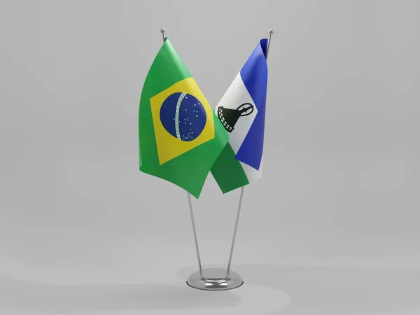 Lesoto Bandeiras Cooperação Brasil Fundo Branco Render — Fotografia de Stock