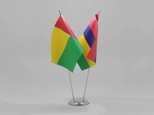 Mauritius Bandiere Cooperazione Guinea Bissau Sfondo Bianco Render — Foto Stock