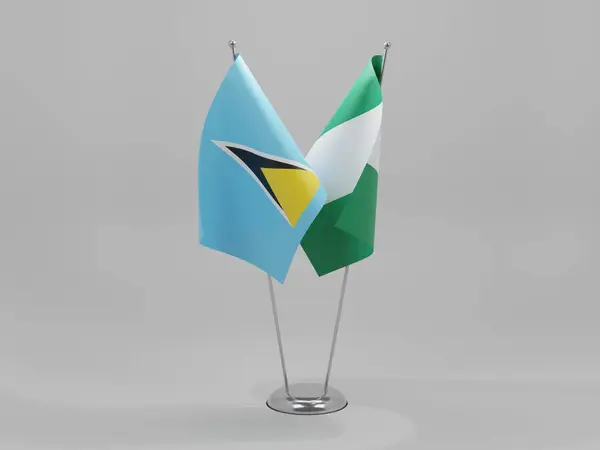 Nigeria Saint Lucia Samarbete Flaggor Vit Bakgrund Render — Stockfoto
