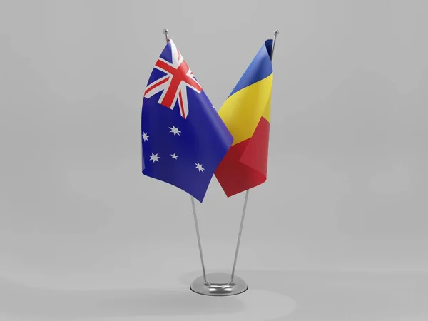 Roménia Austrália Bandeiras Cooperação Fundo Branco Render — Fotografia de Stock