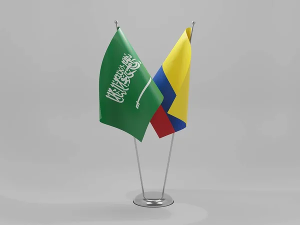 Colombia Saudiarabiens Samarbetsflaggor Vit Bakgrund Render — Stockfoto