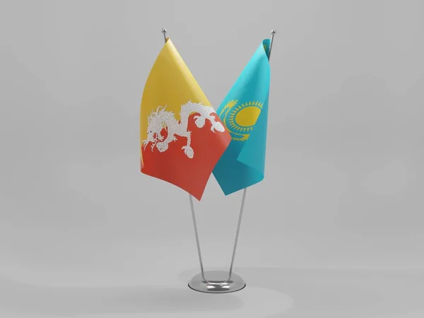 Kazakistan Bandiere Cooperazione Del Bhutan Sfondo Bianco Render — Foto Stock