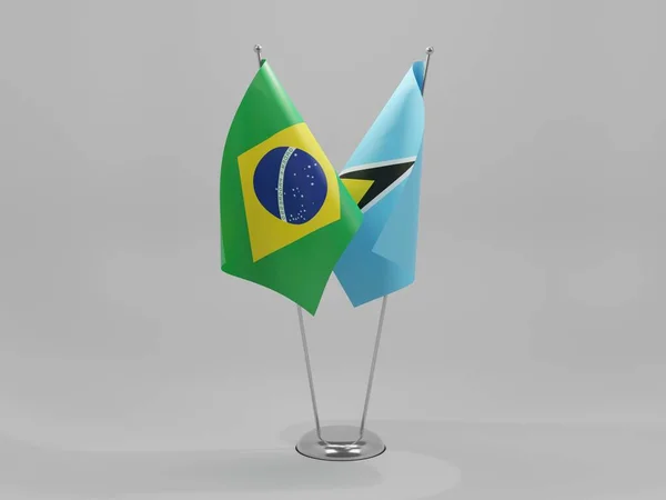 Santa Lúcia Bandeiras Cooperação Brasil Fundo Branco Render — Fotografia de Stock