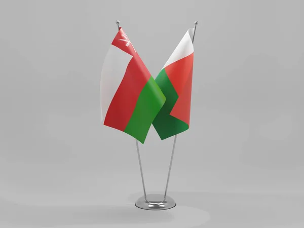 Madagascar Banderas Cooperación Omán Fondo Blanco Render —  Fotos de Stock