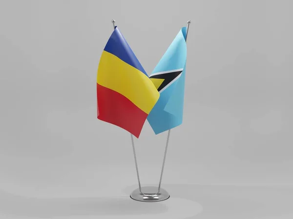 Saint Lucia Romania Cooperation Flags White Background Render — стокове фото