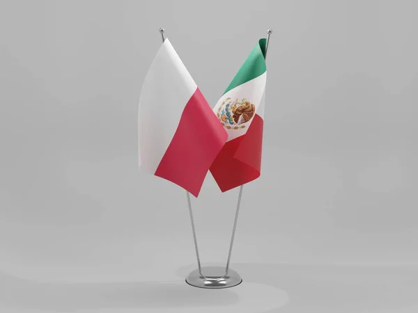 México Polonia Banderas Cooperación Fondo Blanco Render — Foto de Stock