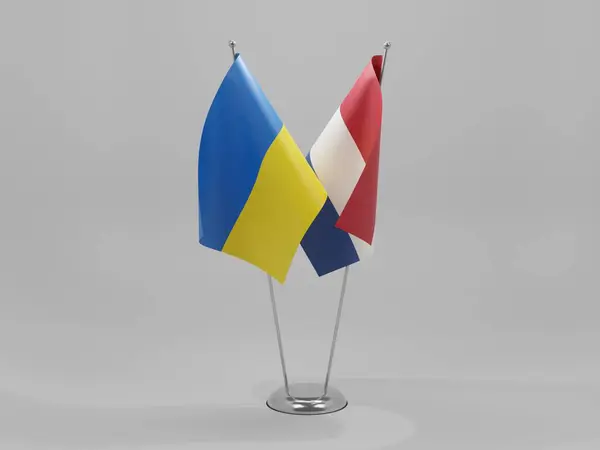 Pays Bas Ukraine Drapeaux Coopération Fond Blanc Render — Photo