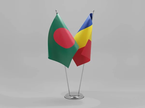 Rumania Banderas Cooperación Bangladesh Fondo Blanco Render —  Fotos de Stock