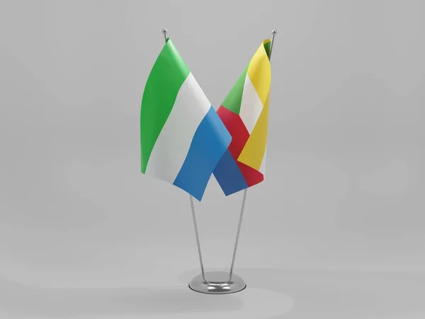 Comoras Banderas Cooperación Sierra Leona Fondo Blanco Render —  Fotos de Stock