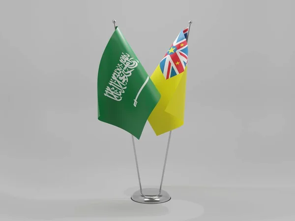 Niue Arábia Saudita Bandeiras Cooperação Fundo Branco Render — Fotografia de Stock