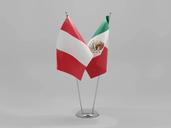 Banderas Cooperación México Perú Fondo Blanco Render — Foto de Stock