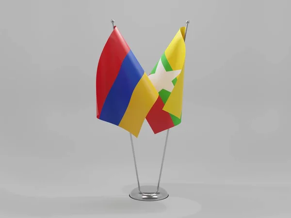 Myanmar Armenia Banderas Cooperación Fondo Blanco Render —  Fotos de Stock