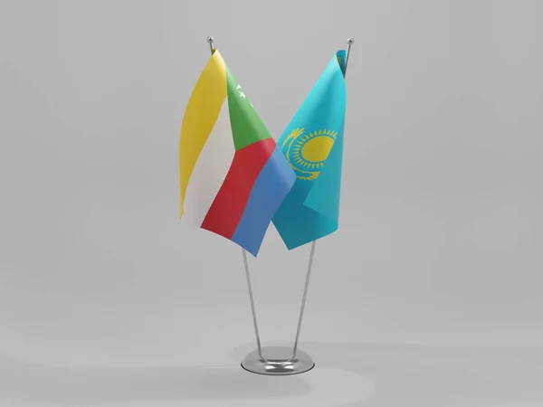 Kazachstan Comoren Samenwerkingsvlaggen Witte Achtergrond Render — Stockfoto
