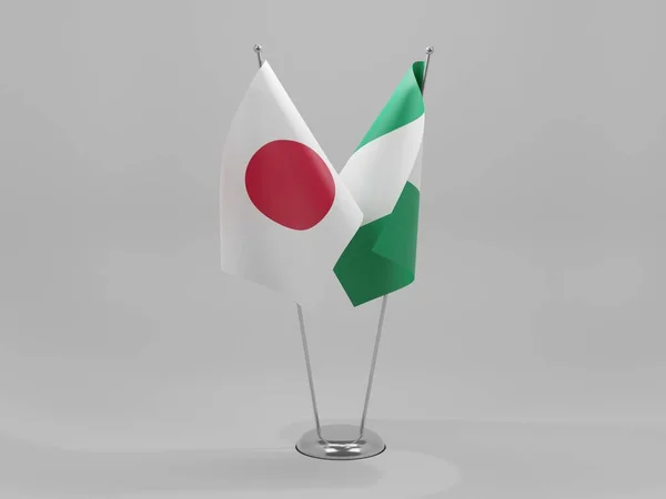 Nigéria Bandeiras Cooperação Japão Fundo Branco Render — Fotografia de Stock