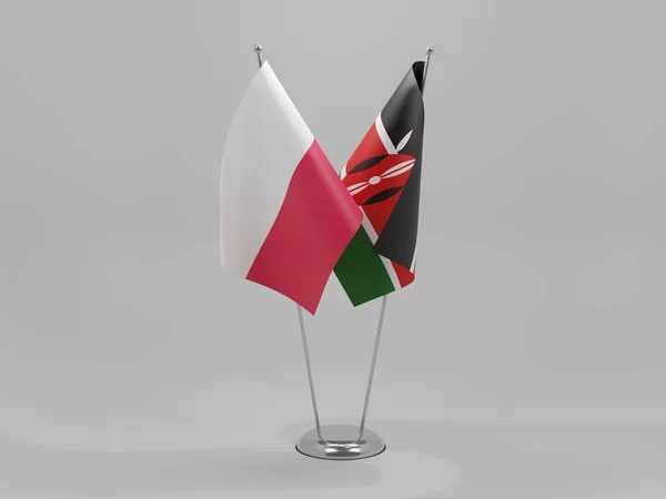 肯尼亚 波兰合作旗帜 白色背景 3D渲染 — 图库照片