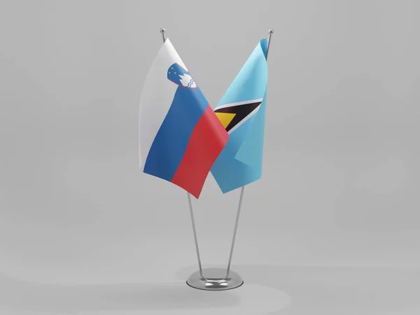 Σημαίες Συνεργασίας Αγίας Λουκίας Σλοβενίας Λευκό Φόντο Render — Φωτογραφία Αρχείου