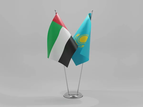 Казахстан Объединенные Арабские Эмираты Флаги Сотрудничества Белый Фон Рендер — стоковое фото