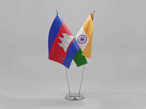 India Cambodia Cooperation Flags White Background Render — Stock Photo, Image