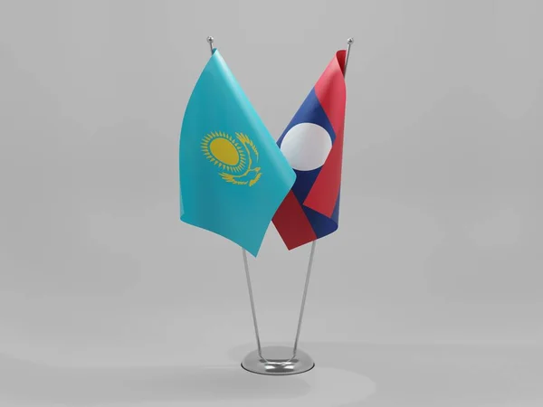 Laos Kazachstán Vlajky Spolupráce Bílé Pozadí Vykreslování — Stock fotografie