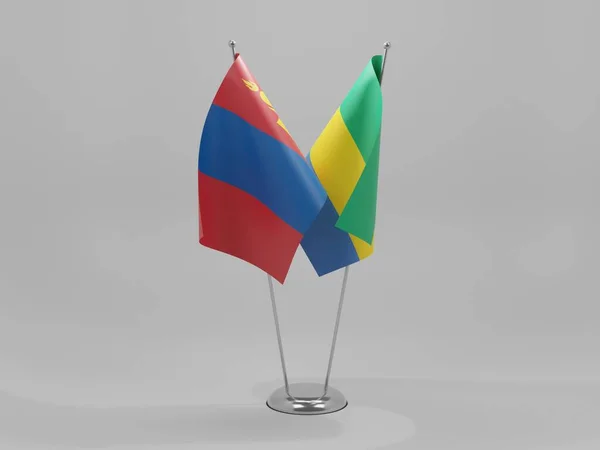 Gabon Mongoliets Samarbetsflaggor Vit Bakgrund Render — Stockfoto
