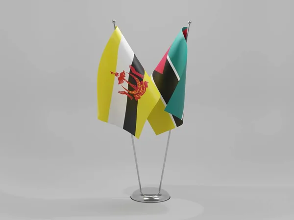 Mozambico Bandiere Cooperazione Brunei Sfondo Bianco Render — Foto Stock