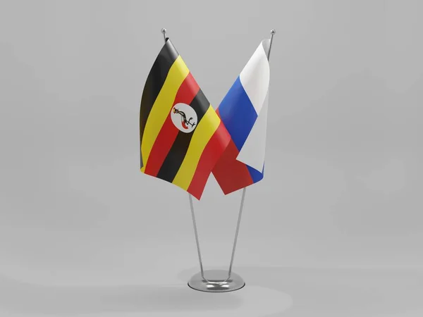 Ryssland Uganda Flaggor För Samarbete Vit Bakgrund Render — Stockfoto