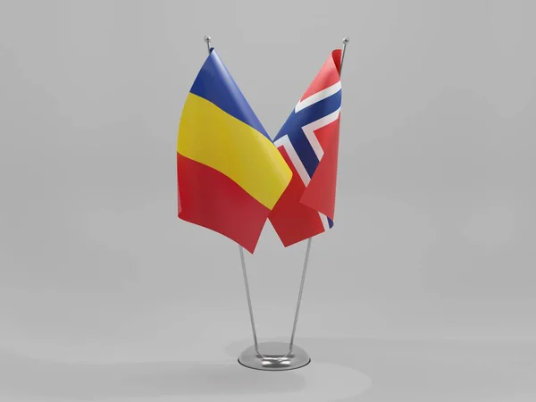 Σημαίες Συνεργασίας Νορβηγίας Ρουμανίας Λευκό Φόντο Render — Φωτογραφία Αρχείου