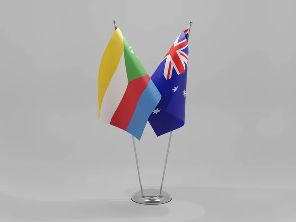Australia Banderas Cooperación Las Comoras Fondo Blanco Render — Foto de Stock
