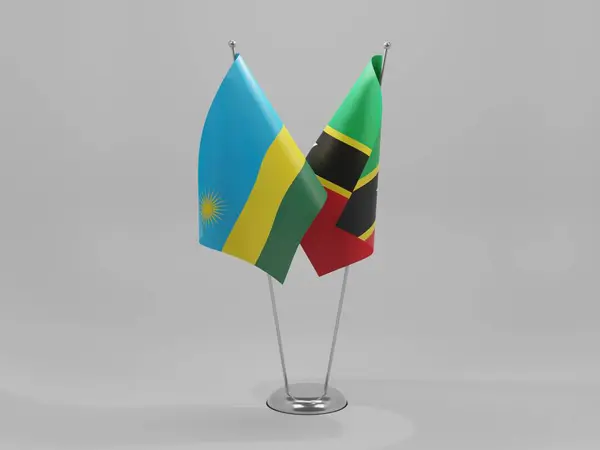 Άγιος Χριστόφορος Και Νέβις Ρουάντα Σημαίες Συνεργασίας Λευκό Φόντο Render — Φωτογραφία Αρχείου