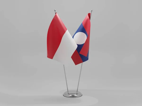 Laos Banderas Cooperación Indonesia Fondo Blanco Render — Foto de Stock