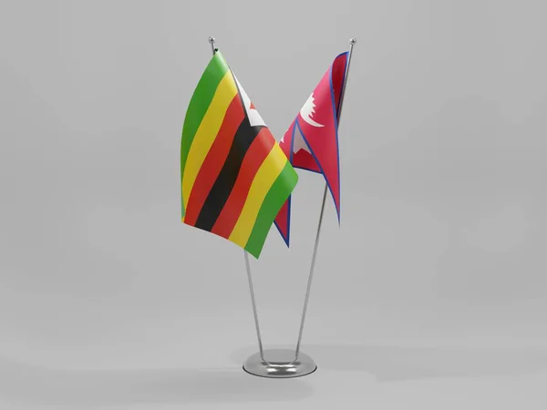 Nepal Zimbabwe Flagi Współpracy Białe Tło Render — Zdjęcie stockowe