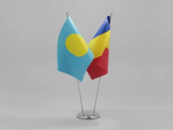 Roménia Bandeiras Cooperação Palau Fundo Branco Render — Fotografia de Stock