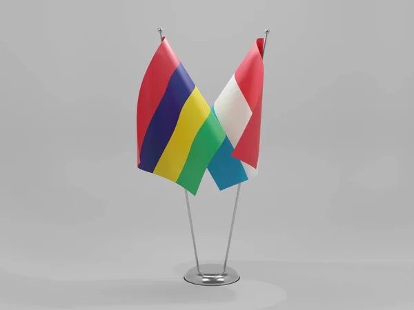 Luxemburgo Bandeiras Cooperação Maurícia Fundo Branco Render — Fotografia de Stock