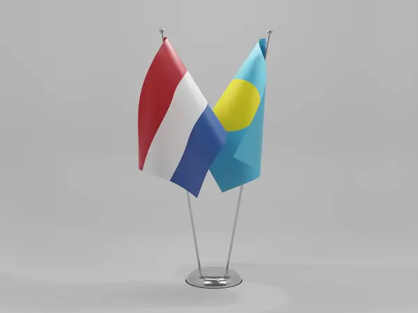 Palau Nederlandse Samenwerking Vlaggen Witte Achtergrond Render — Stockfoto