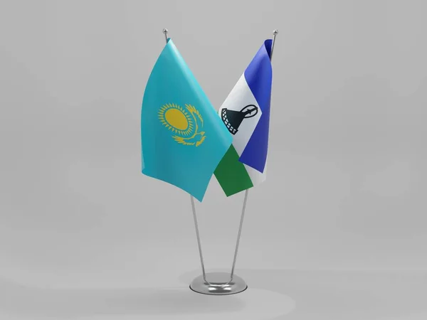 Lesotho Banderas Cooperación Kazajstán Fondo Blanco Render — Foto de Stock