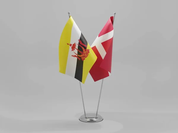 Dänemark Brunei Kooperationsflaggen Weißer Hintergrund Render — Stockfoto