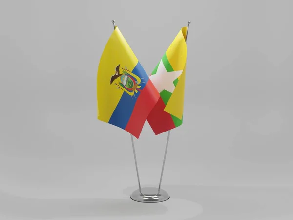 Myanmar Ecuador Samenwerking Vlaggen Witte Achtergrond Render — Stockfoto