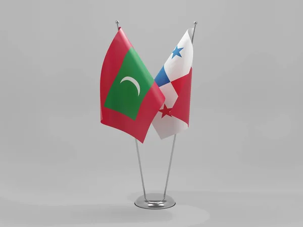 Panamá Maldivas Banderas Cooperación Fondo Blanco Render — Foto de Stock