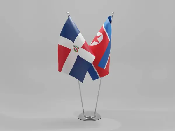 北朝鮮 ドミニカ共和国協力旗 白の背景 3Dレンダリング — ストック写真