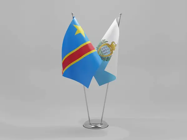 San Marino Kongo Demokratik Cumhuriyeti Şbirliği Bayrakları Beyaz Arkaplan Render — Stok fotoğraf