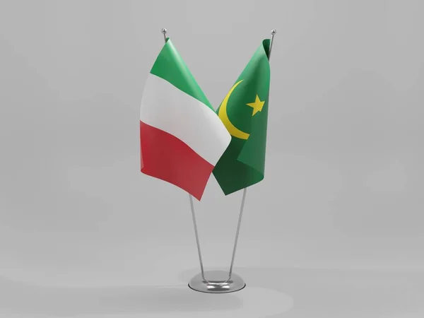 Mauritánia Olaszország Együttműködési Zászlók Fehér Háttér Render — Stock Fotó
