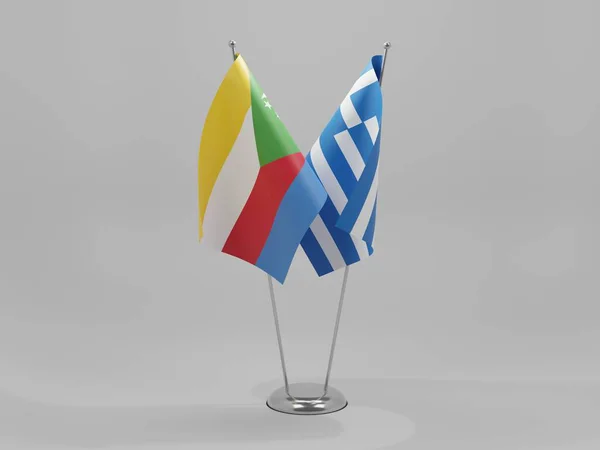 Grécia Bandeiras Cooperação Das Comores Fundo Branco Render — Fotografia de Stock